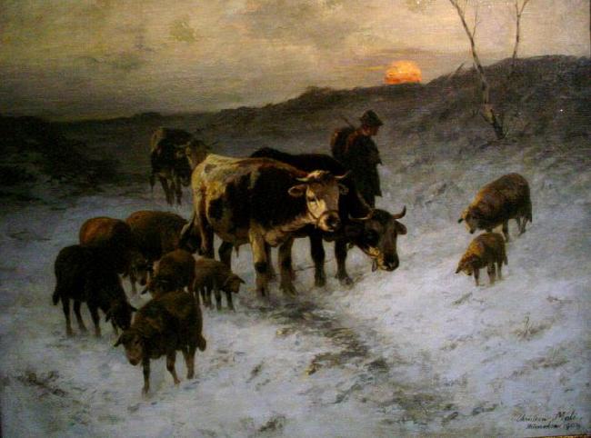 Christian Mali Winter evening after the cattle market oil painting image